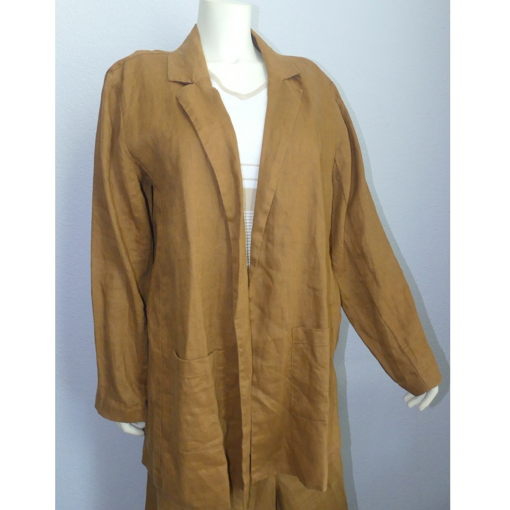 NWT Eileen Fisher Organic Linen Notch Collar Long Blazer Bronze XL S4RII-J5644M